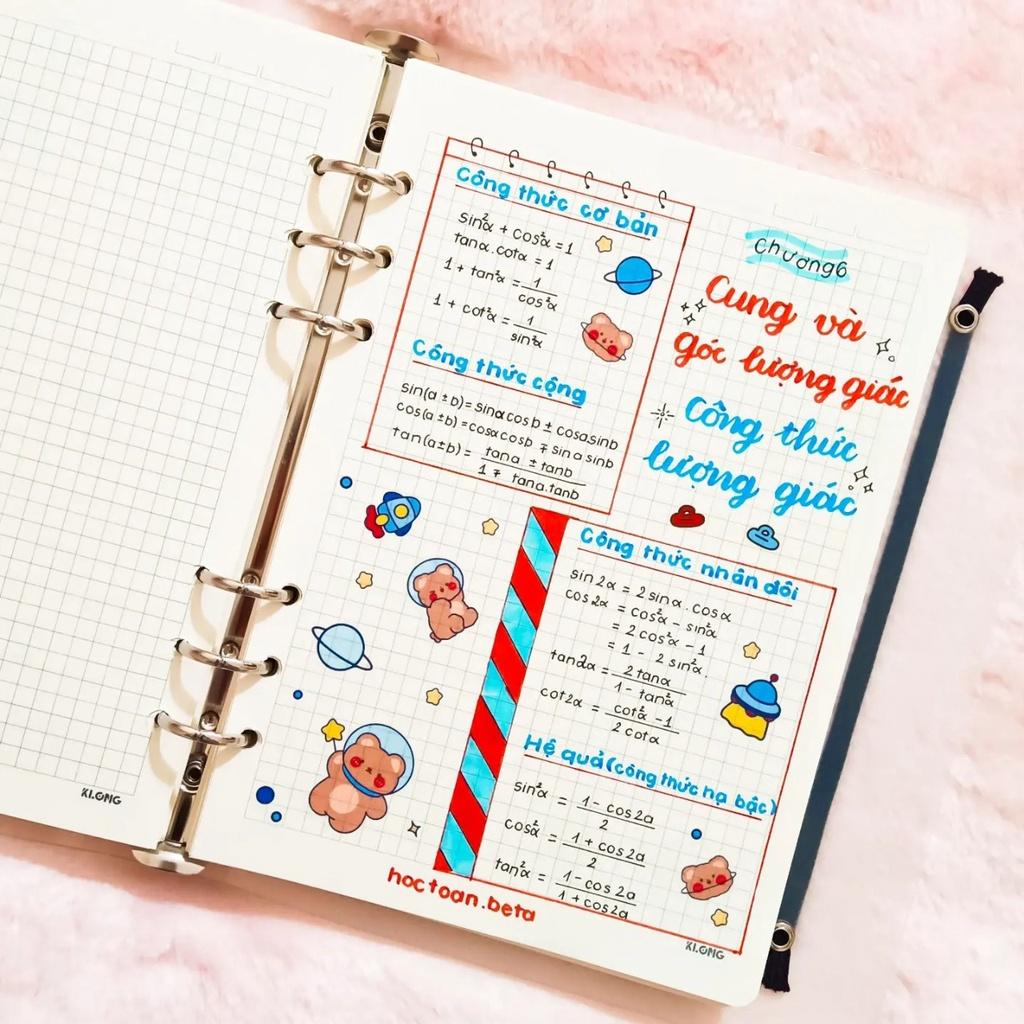 Sổ takenote toán 10, sổ tay ghi chép toán 10, sổ lò xo bìa trong Beta, sổ còng đóng Binder làm sổ planner bullet journal