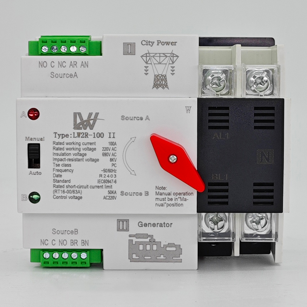 Bộ chuyển đổi hai nguồn điện tự động ATS 100A 2P LW 220V không gián đoạn Hàng Chính Hãng