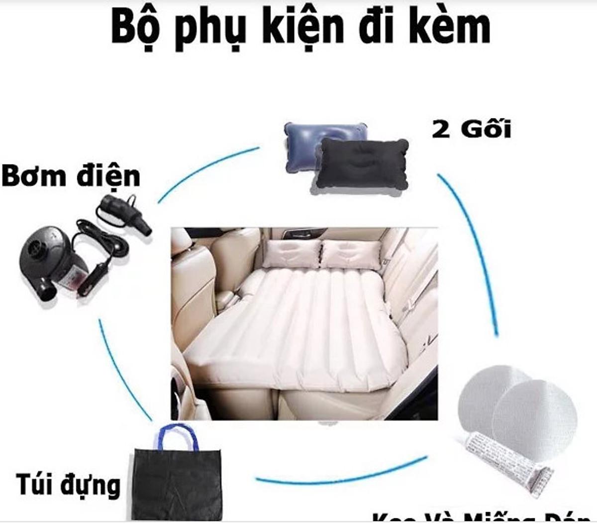 Giường đệm, nệm hơi thông minh du lịch cho ôtô, xe hơi + Kèm bơm điện, vòi bơm đa năng.