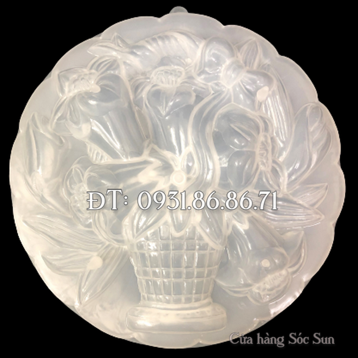 Khuôn rau câu sinh nhật, cưới hỏi giỏ hoa Ly Ly hình tròn loại 20 cm - Mã số 1126