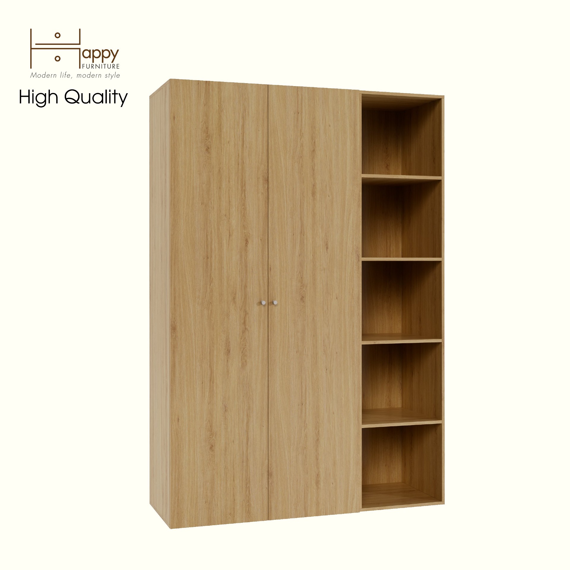 [Happy Home Furniture] SCANDINA, Tủ quần áo 2 cánh mở kết hợp kệ , 150cm x 55cm x 220cm ( DxRxC), TCM_098