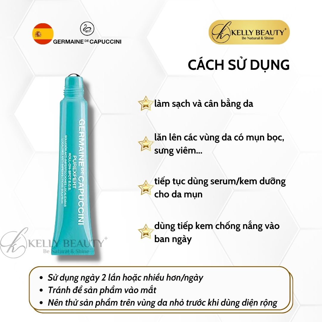 Tinh Chất Chấm Mụn Germaine PUREXPERT Roll On Spot S.O.S - Giảm Sưng Viêm, Gom Cồi Mụn; Ngừa Thâm Sẹo | Kelly Beauty