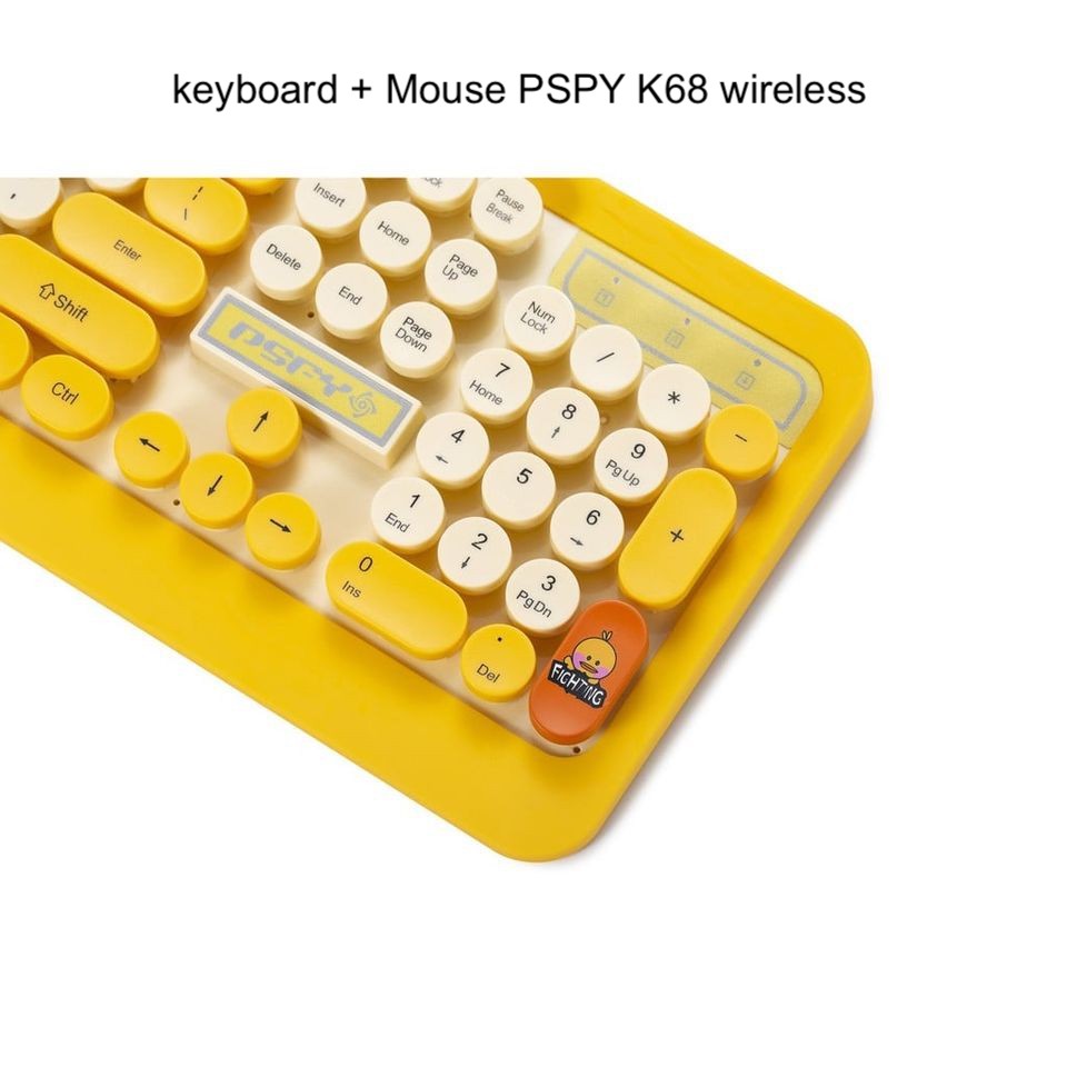 Combo Phím + Chuột PSPY K68 Cute không dây màu Vàng, Xanh, Đen, Keyboard Bluetooth văn phòng đẹp, chơi game chất lượng cao