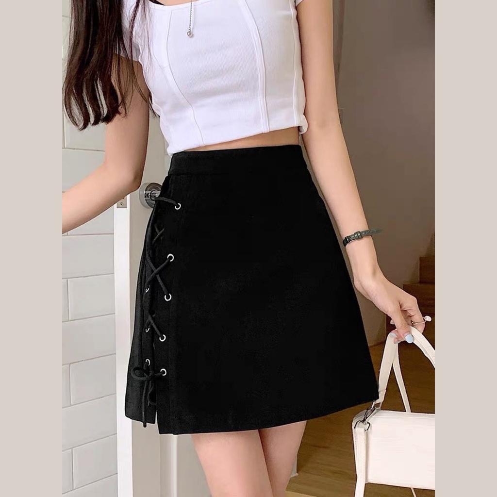 Chân váy đan dây dáng ngắn phong cách Hàn Quốc màu đen đủ size