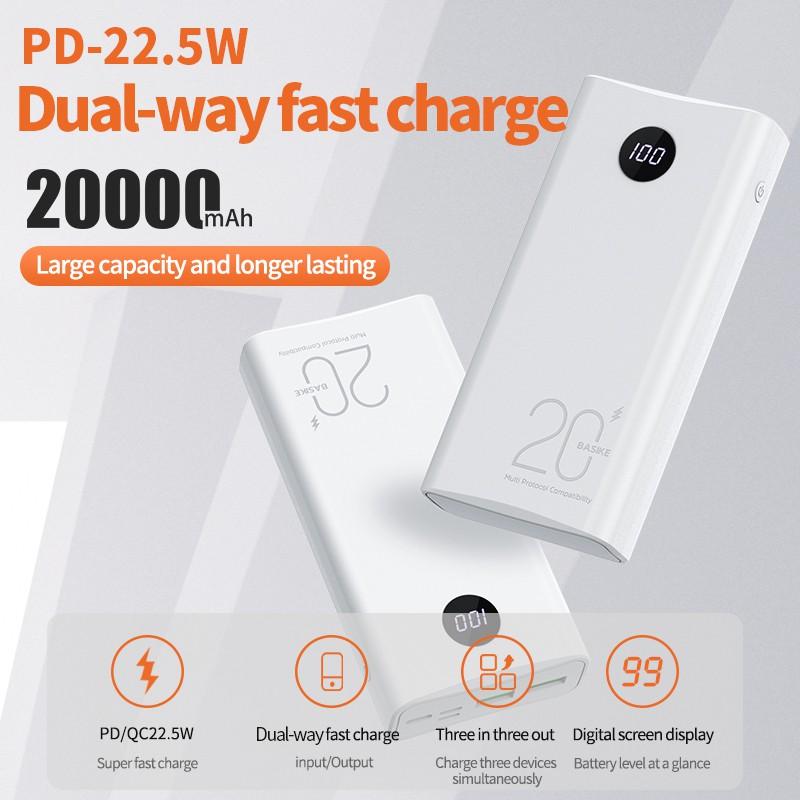 Sạc dự phòng BASIKE 20000mAh PD 22.5W 3 đầu vào 3 đầu ra hiển thị màn hình kỹ thuật số cho iPhone Samsung-Hàng chính hãng