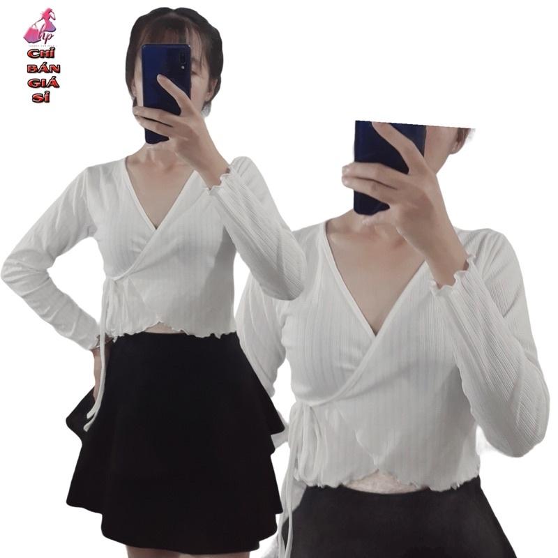 Áo kiểu nữ thun gân tay dài mẫu 2021