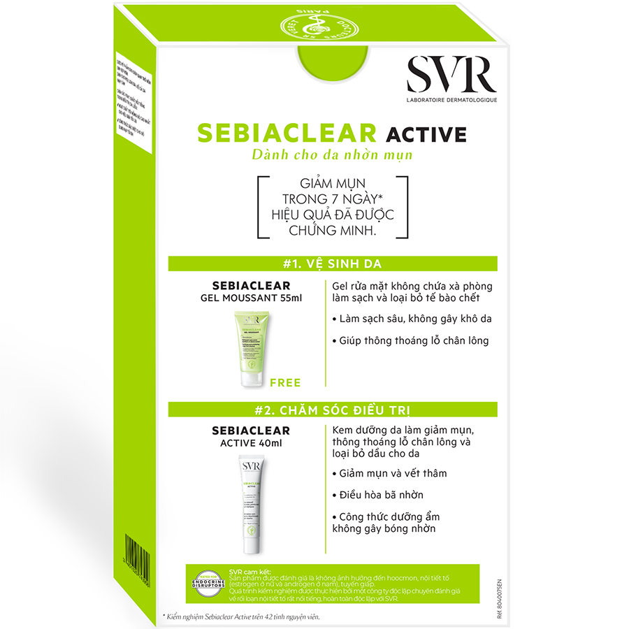 Combo SVR Kem Làm Giảm Mụn Sebiaclear Active 40ml và Gel Rửa Mặt Không Xà Phòng Sebiaclear Gel Moussant 55ml