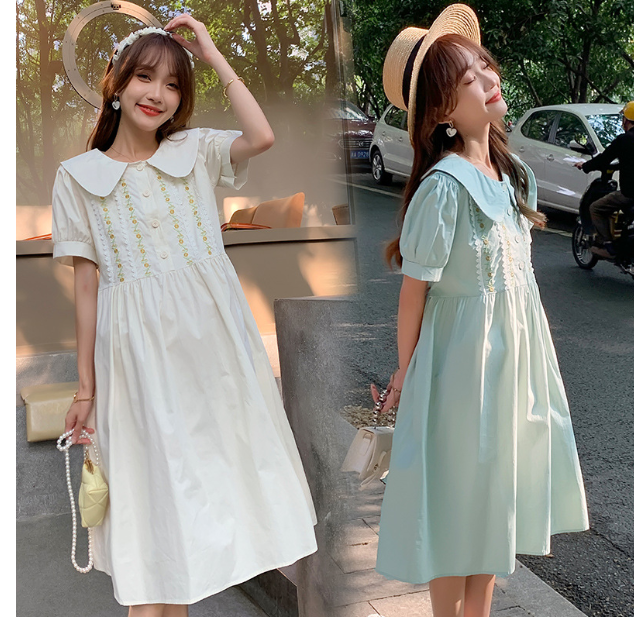 ĐẦM BẦU VÁY BẦU CÔNG SỞ CỔ SEN THÊU  NGƯC sau sanh có  nút mở cho bé  ti