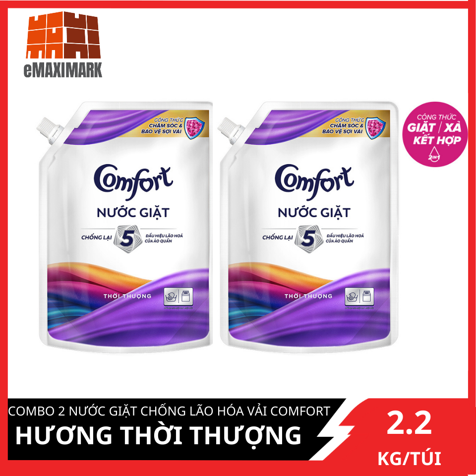 Combo 2 Nước giặt chống lão hóa vải Comfort hương Thời Thượng túi 2,2KG