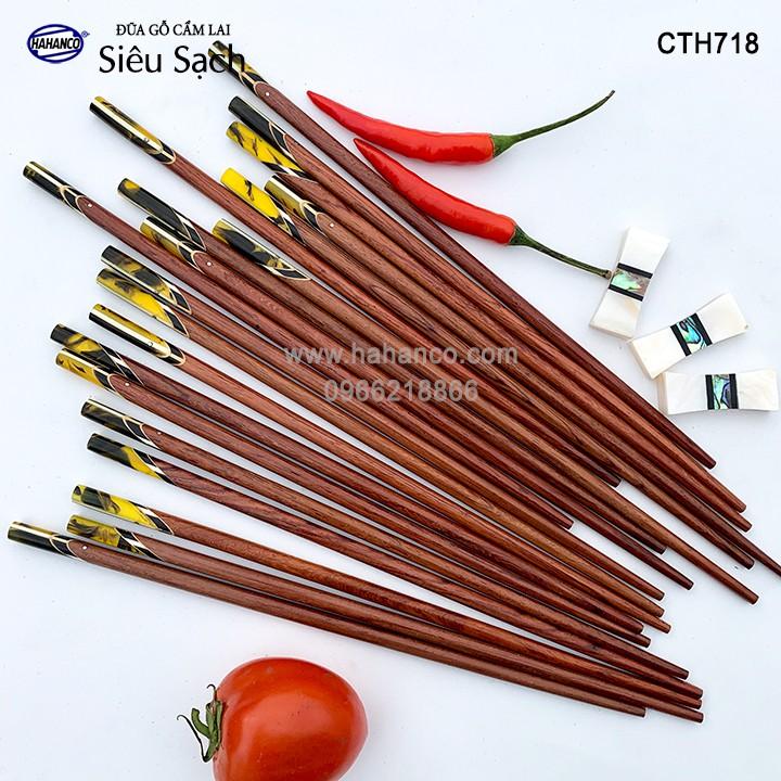 Đũa gỗ Cẩm lai đầu cẩn thạch chéo vân kẻ vàng (10 đôi/Hộp) CTH718 - Sang trọng trên bàn ăn - An toàn cho sức khỏe