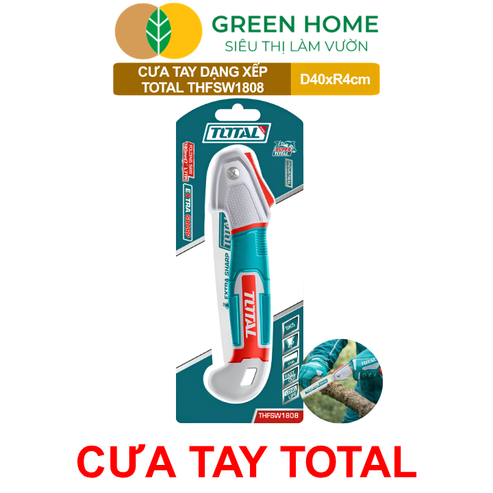Cưa Tay Dạng Xếp Total THFSW1808 GreenHome, Lưỡi Thép SK5 180mm, Răng Cưa 3 Cạnh, Bền Bỉ, Gấp Gọn