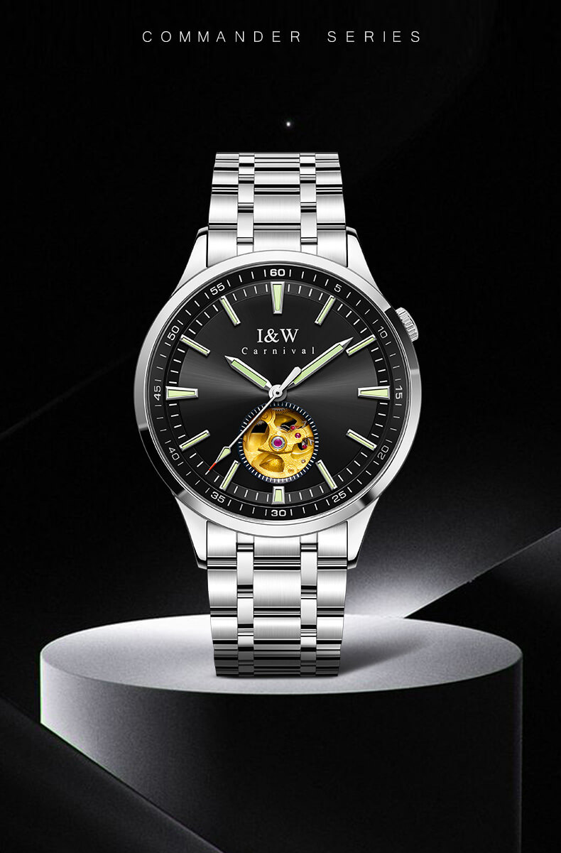 Đồng hồ nam chính hãng IW CARNIVAL IW590G-6 Kính sapphire ,chống xước,Chống nước ,Bảo hành 24 tháng,Máy cơ (Automatic),Dây kim loại thép không gỉ 316L,thiết kế lộ cơ