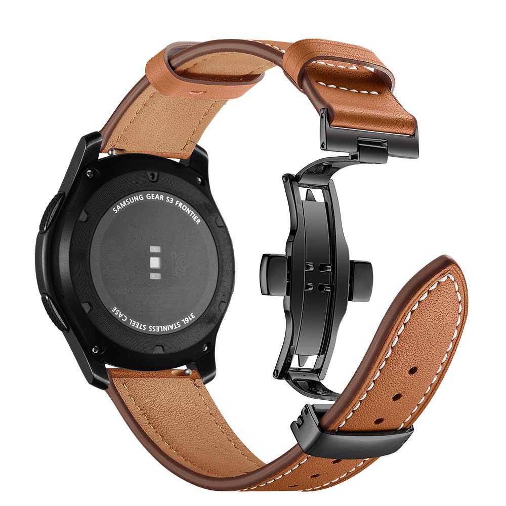 Dây Da Dành Cho Galaxy Watch 46, Huawei GT, Gear S3 Khóa Chống Gãy Màu Đen (Size 22mm)