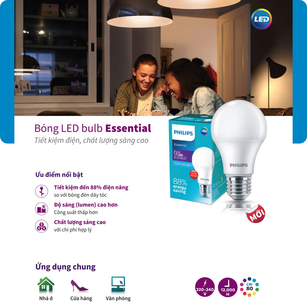 Bóng đèn LED Bulb PHILIPS Essential E27 - Tiết kiệm điện, Ánh sáng chất lượng cao - Hàng Chính Hãng