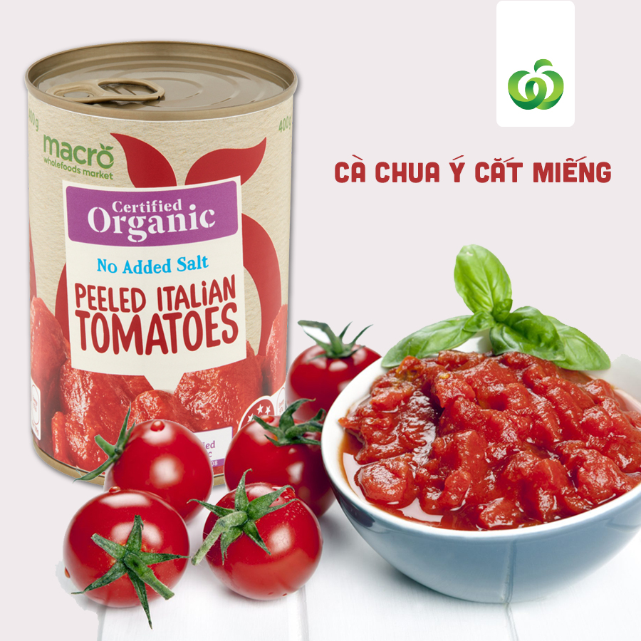 Cà Chua Ý Cắt miếng - Hữu Cơ, Không Thêm Muối - Macro Organic Tomatoes Diced No Added Salt 400g