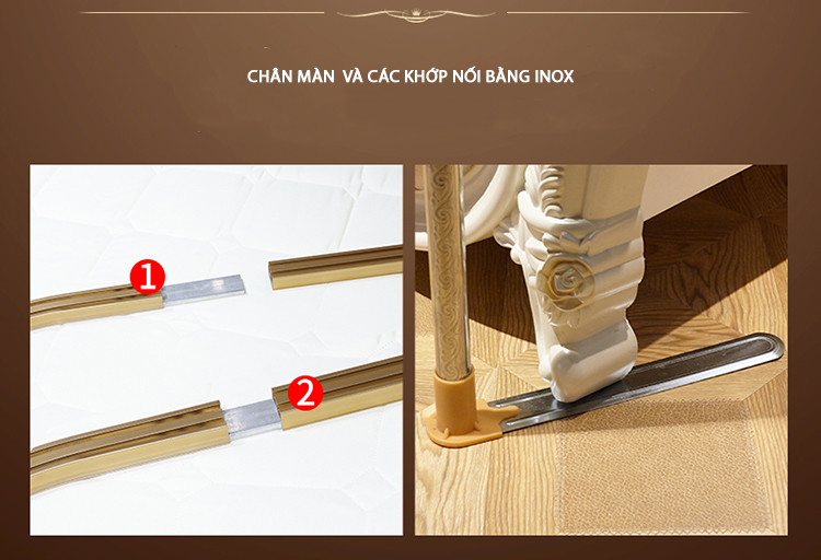 Màn khung - chống muỗi cao cấp không khoan tường khung inox vải tuyn có 3 cửa