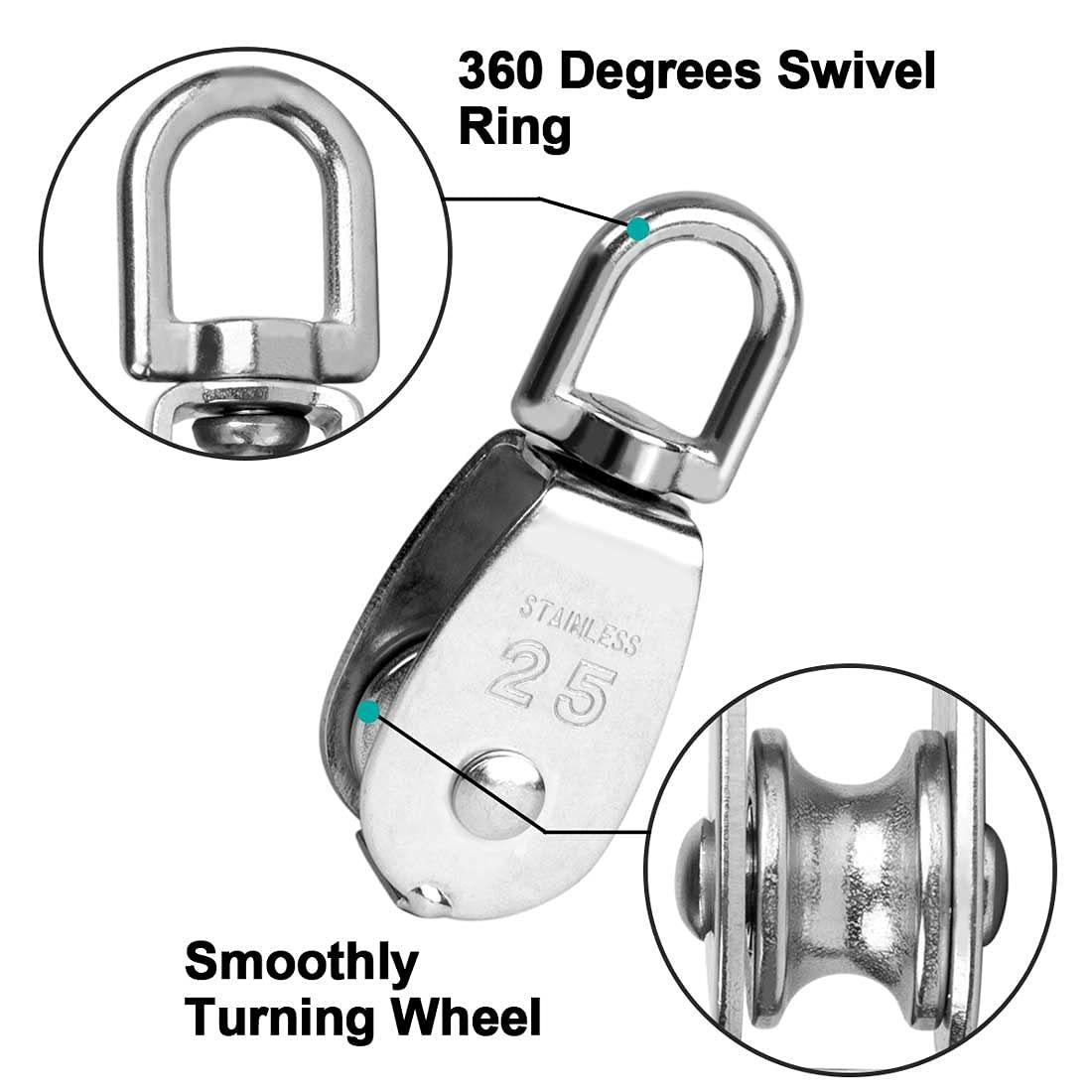 304 thép không gỉ ròng rọc kit M25 đơn ròng rọc nâng ròng rọc cáp ròng rọc tải 150kg