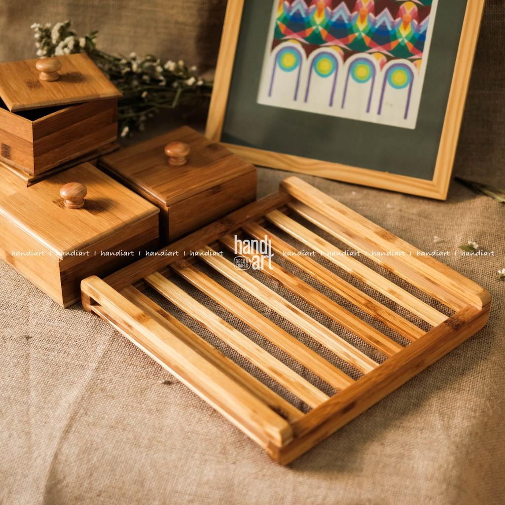 Khay đựng bánh mứt 4 ngăn - Khay gỗ tre đựng bánh kẹo tết