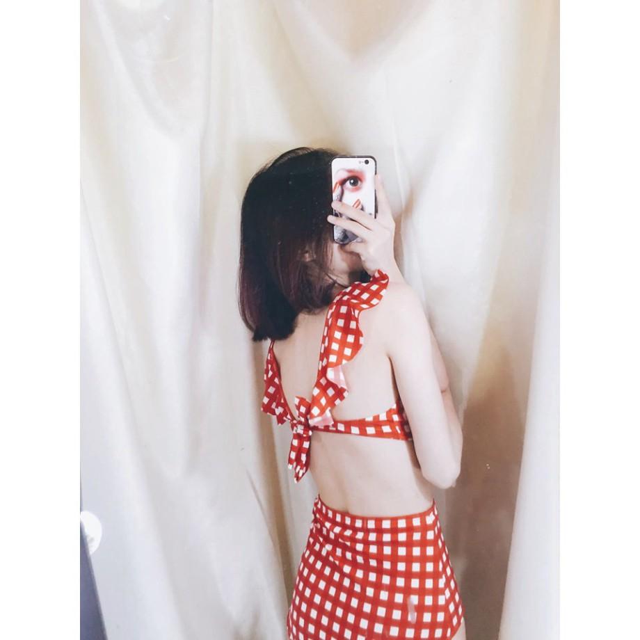 freeship Bikini hai mảnh caro đỏ đẹp mặc đi biển ( Đảm bảo loại 1)