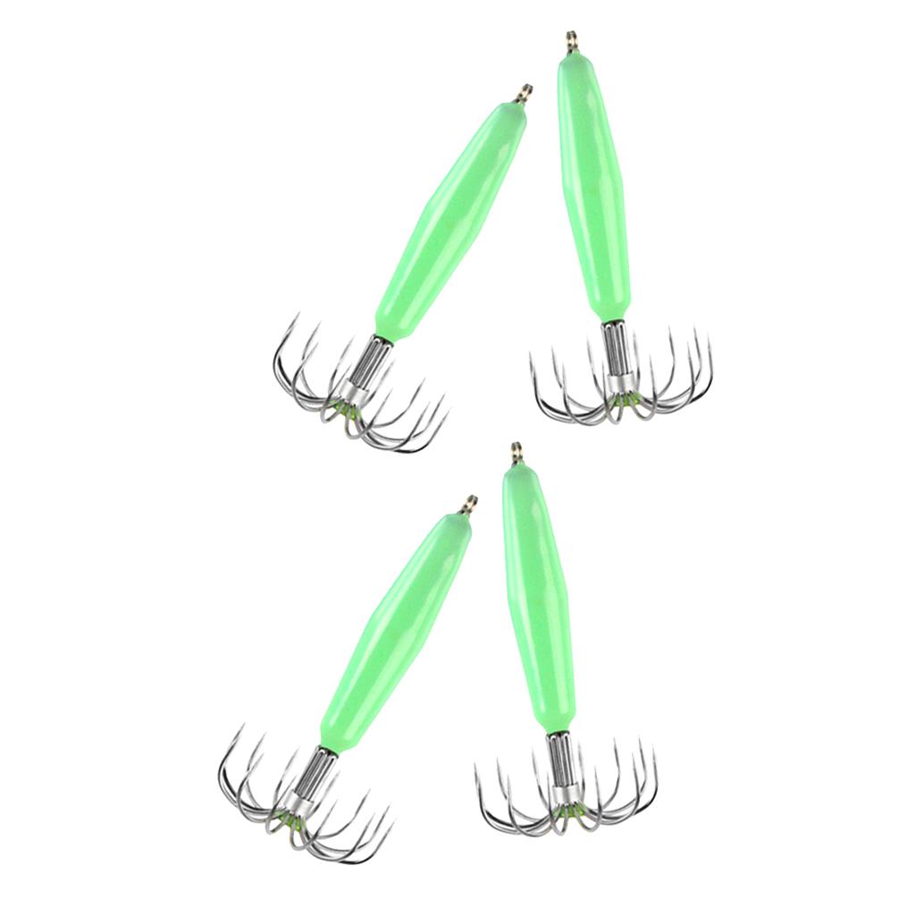 4pcs Stainless Steel Luminous Squid Jig Hook Barrel Umbrella Octopus Hooks
