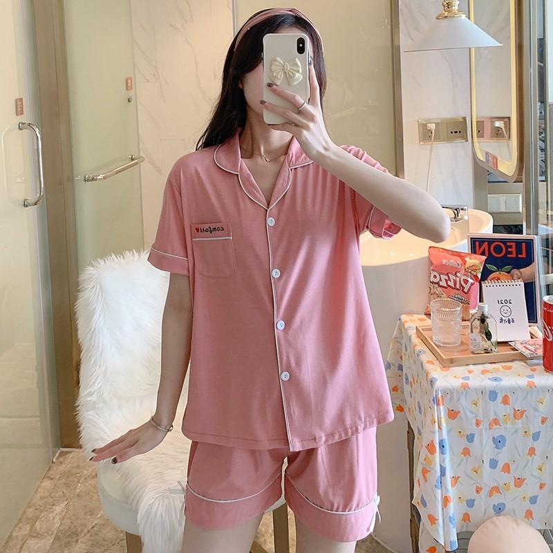 Pijama Mặc Nhà, Bộ Ngủ Nữ Cotton Ngắn Tay 3 Màu Trơn Siêu Xinh CCCP03