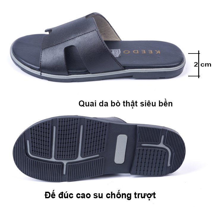 Dép da nam chữ H cao cấp KEEDO PK016