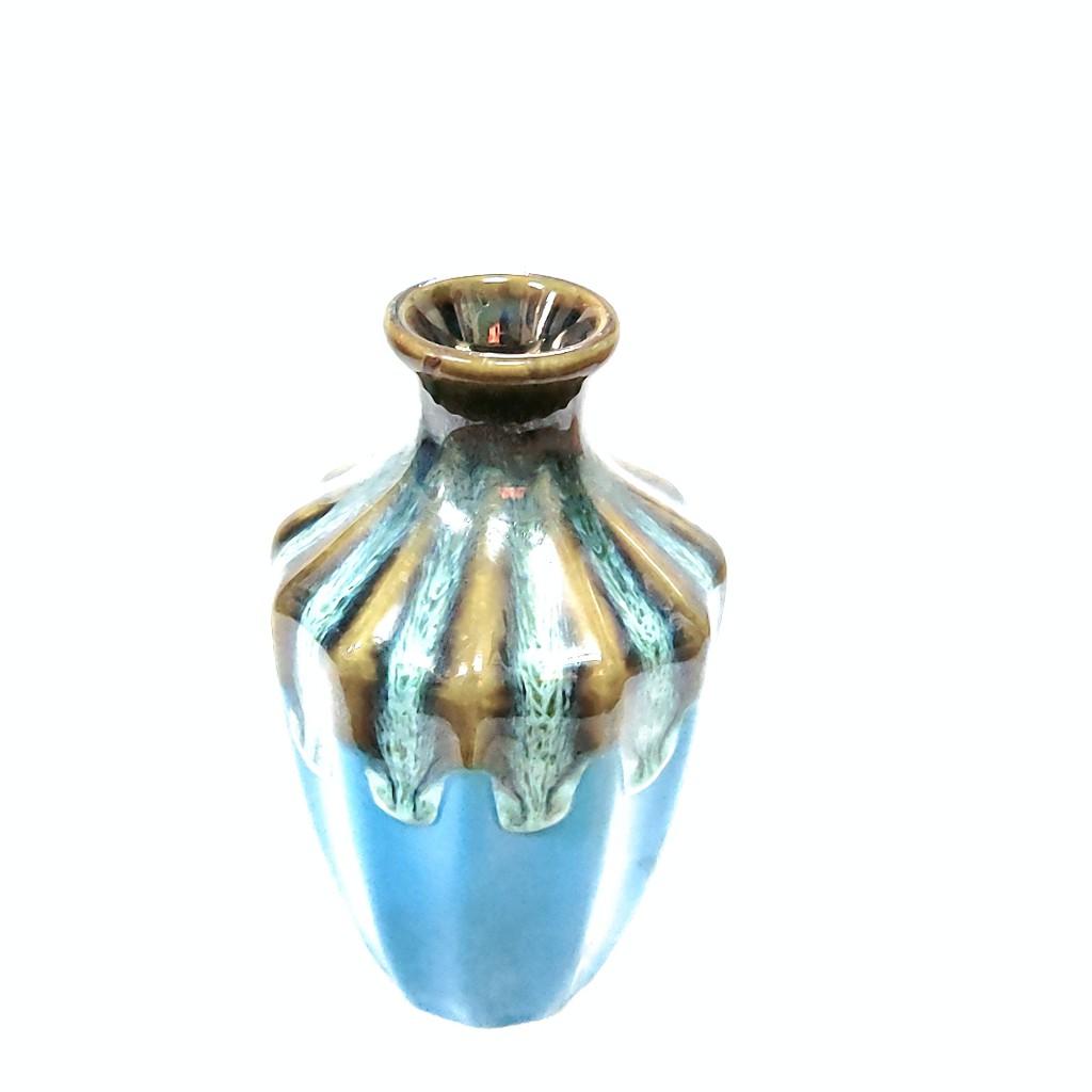 Set bộ 3 bình gốm men hỏa biến kiểu rọc dưa, màu xanh navy