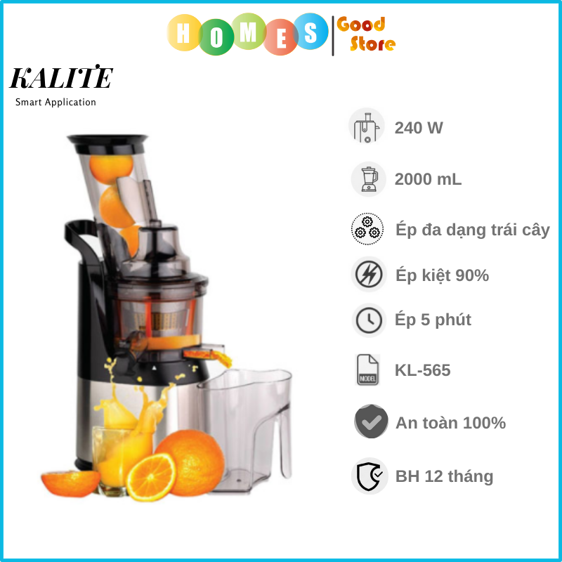 Máy Ép Chậm Cao Cấp Kalite KL-565 Tiêu Chuẩn Châu Âu Dung Tích Công Suất 240 W - Hàng Chính Hãng