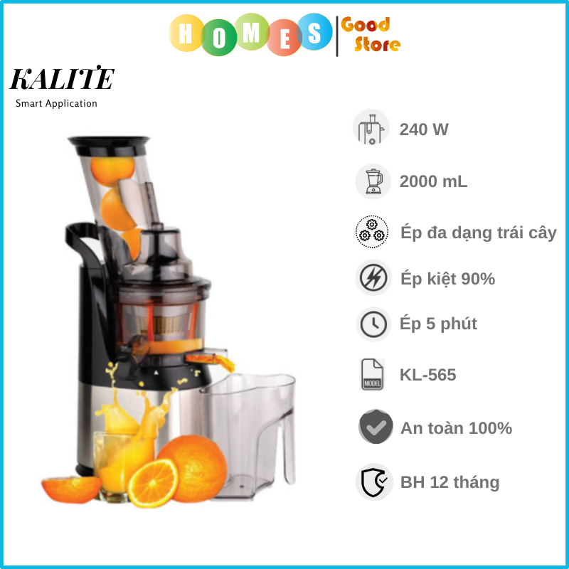 Máy Ép Trái Cây, Máy Ép Chậm Cao Cấp KALITE KL-565 Tiêu Chuẩn Châu Âu Dung Tích Công Suất 240 W - Hàng Chính Hãng