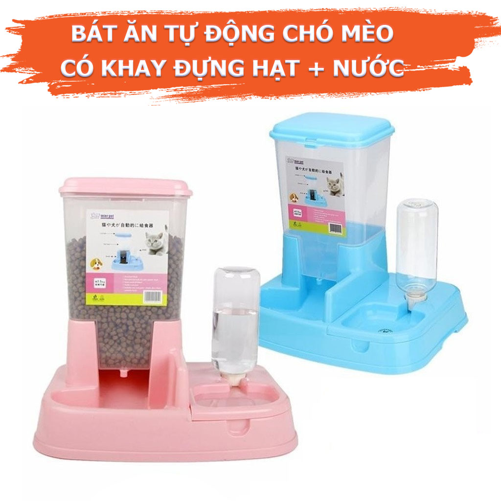 Bát Ăn Tự Động Cho Chó Mèo, Bát Ăn Tự Động Mèo Có Bình Đựng Hạt Và Bình Nước