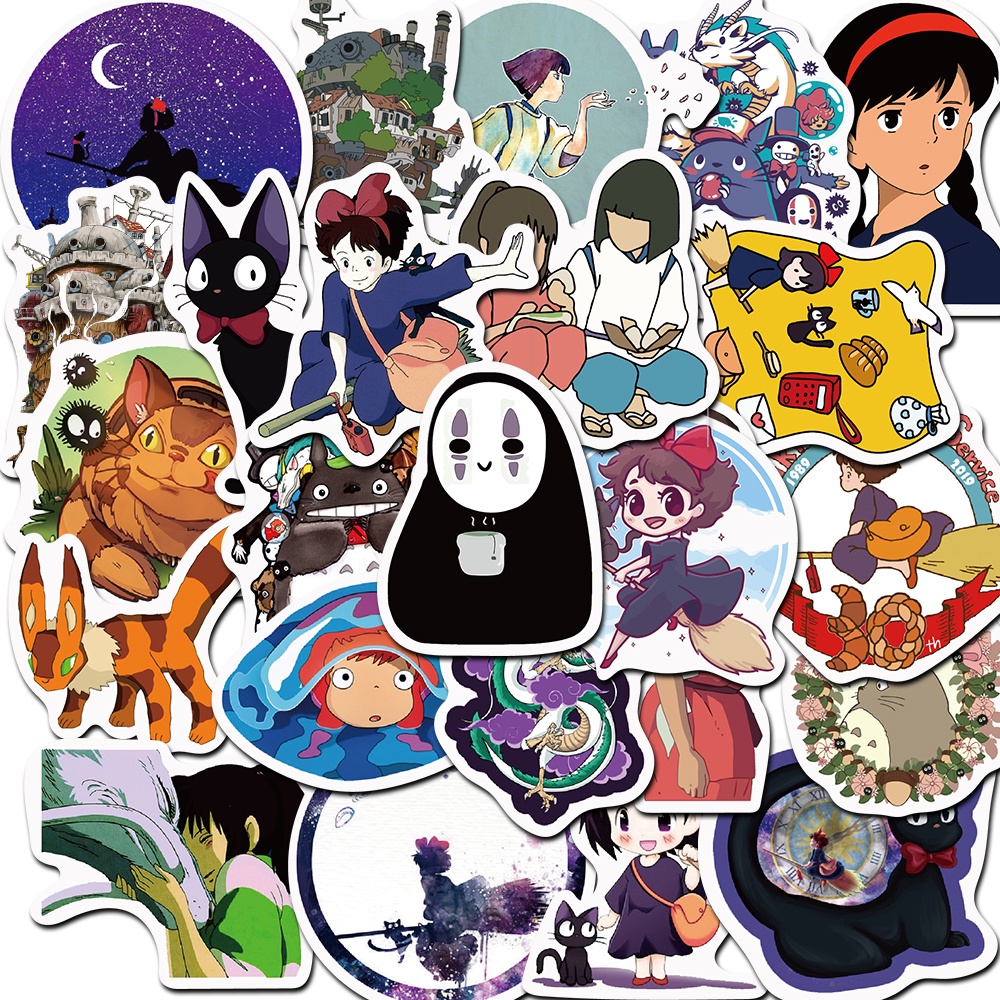 Sticker nhân vật studio ghibli dán laptop, hình dán mũ bảo hiểm chống nước, điện thoại, vali set 10/50 miếng T015