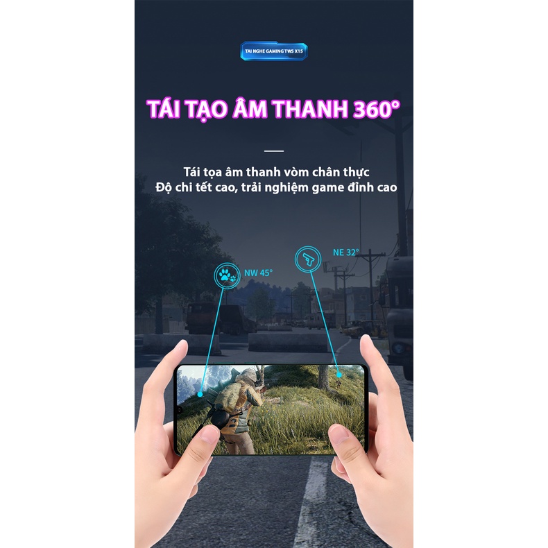 Tai nghe gaming X15 TWS FLOVEME - Bluetooth 5.0 Micro cảm ứng chơi game - Chống thấm nước - Giảm tiếng ồn - Hàng chính hãng