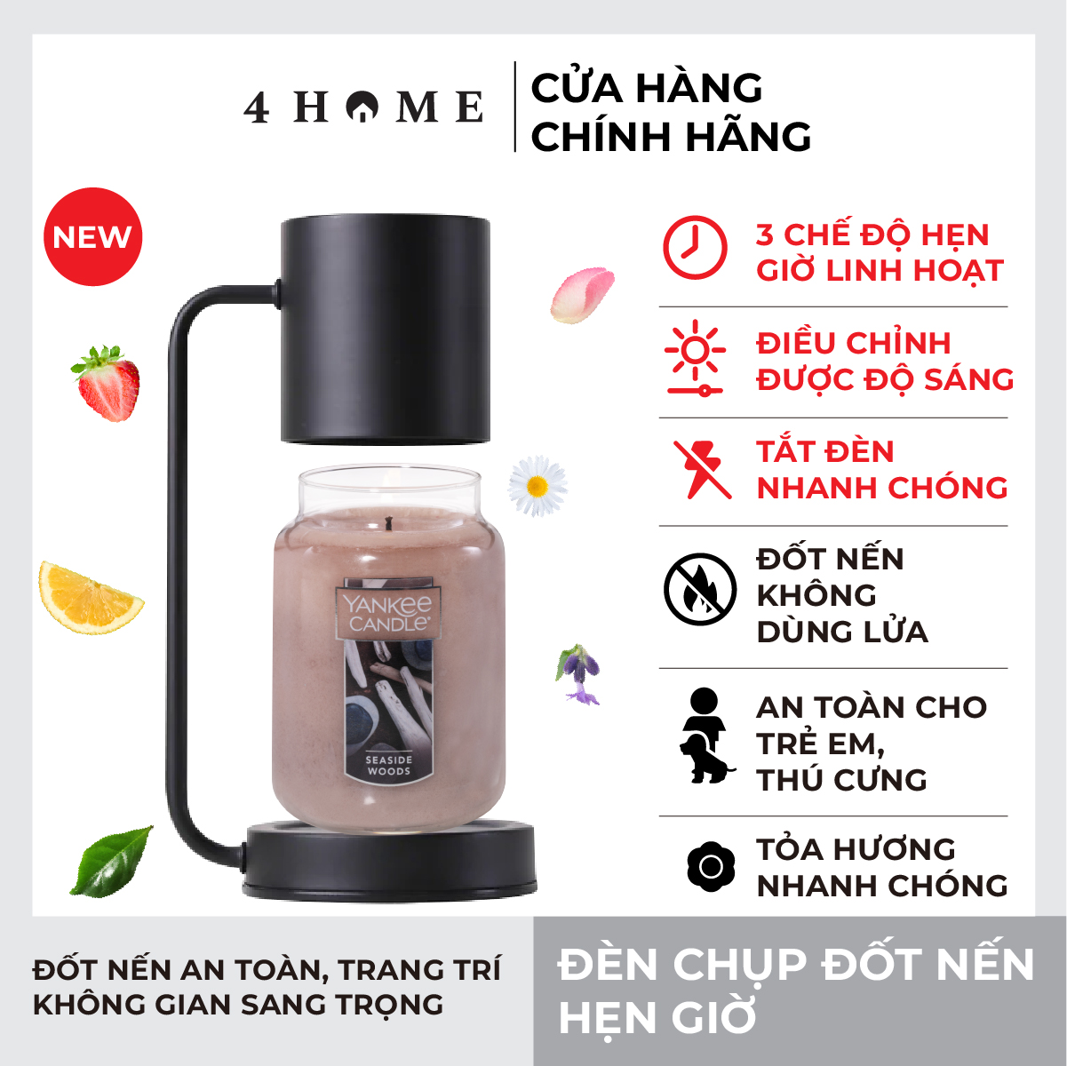 Đèn Chụp Đốt Nến Hẹn Giờ 4Home - Màu Đen