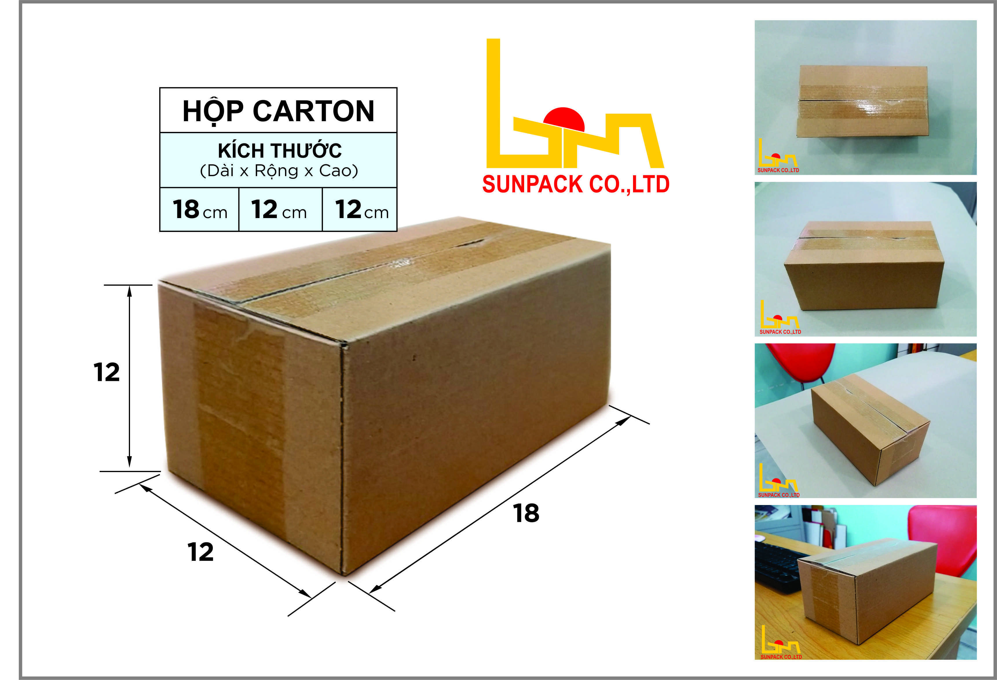 20 Hộp Carton Đóng Hàng 18x12x12 - Giá Nhà Sản Xuất Bao Bì Bình Minh- Hộp Gói Hàng Nhỏ Dầy Chắc