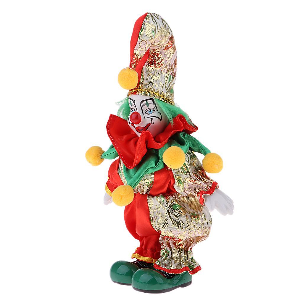 2x 6inch Funny Clown Porcelain Doll in Colorful Costume Handicraft Gift