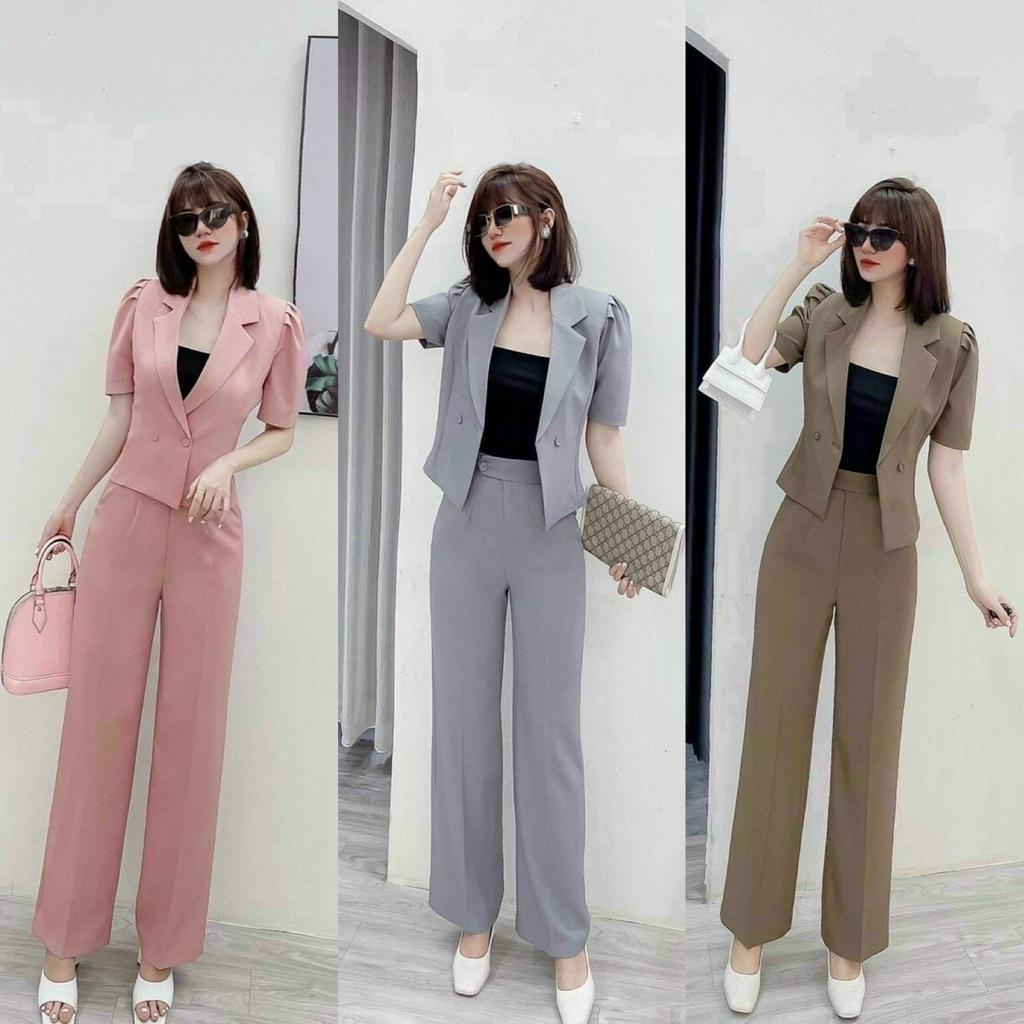 Sét Đồ Bộ Nữ 3 Món Chất Vải Tuyết Mưa Áo Trong Cotton Phối Áo Khoác Ngoài Vest Kèm Quần Dài duyên dáng kdx