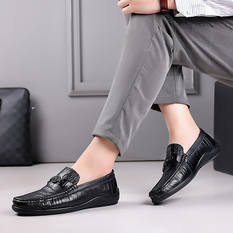 Giày mọi xỏ vân cá sấu, giày lười da cỡ lớn EU:45-46 cho nam cao to chân ú bè. Big size lazy-driving-boat-slipper-loafer shoes - GL200