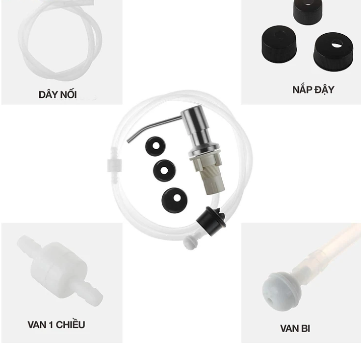 Bộ Vòi Xịt Nước Rửa Chén Inox 304 Gắn Vào Bồn Rửa Chén Có Dây Nối Dài 120cm Tới Chai Nước Rửa Chén Lớn Tiện Lợi