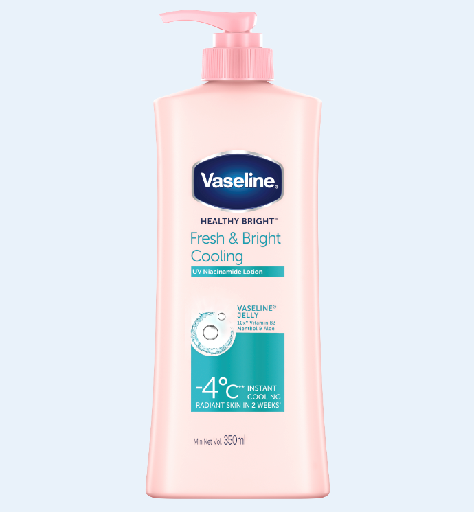 Sữa Dưỡng Thể 350Ml Vaseline Dưỡng Ẩm Sáng Da Fresh & Bright 10X Niacinamide Giúp Da Sáng Khỏe Mịn Căng Tinh Chất Menthol Mát Lạnh Như Tuyết Tan Trên Da