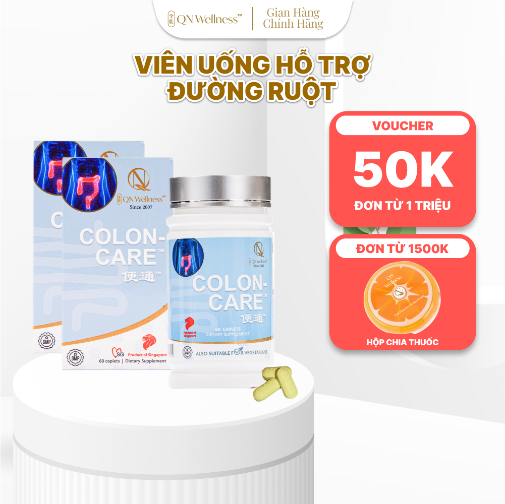 Combo Ưu Đãi Viên Uống Bổ Sung Colon Care QN Wellness Chiết Xuất Lô Hội, Hạt Mã Đề & Hạt Cassia Hỗ Trợ Đường Ruột, Bổ Sung Chất Xơ, Cải Thiện Trao Đổi Chất - Hộp 60 Viên x 2