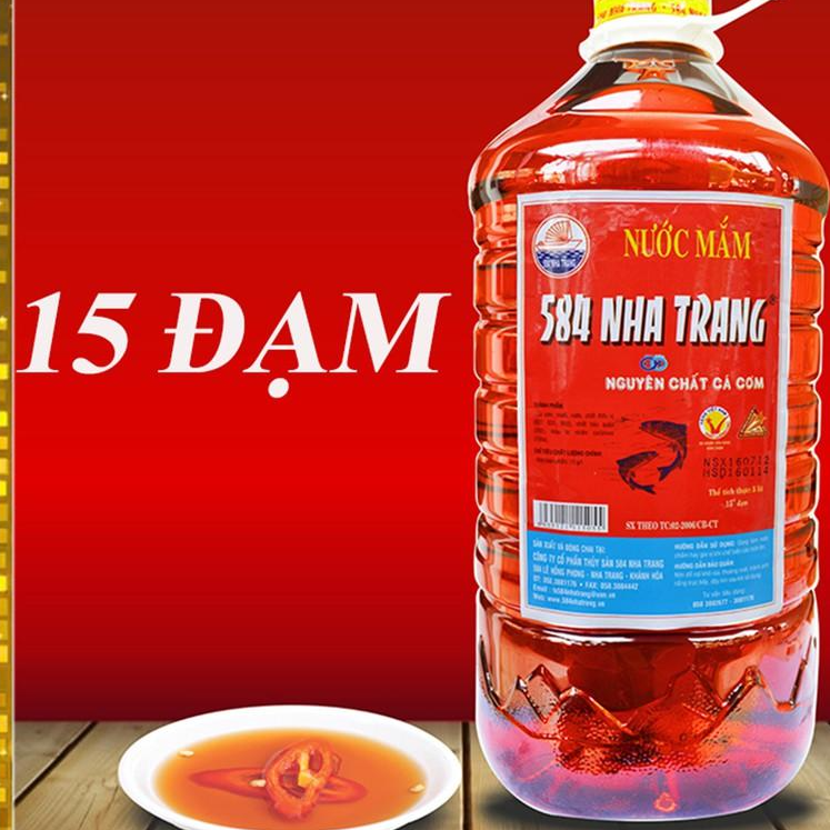 Thùng 4 Chai 5 Lít Nước mắm Cá cơm, 15 độ đạm - 584 Nha Trang, Nước mắm Truyền Thống, Date mới nhất