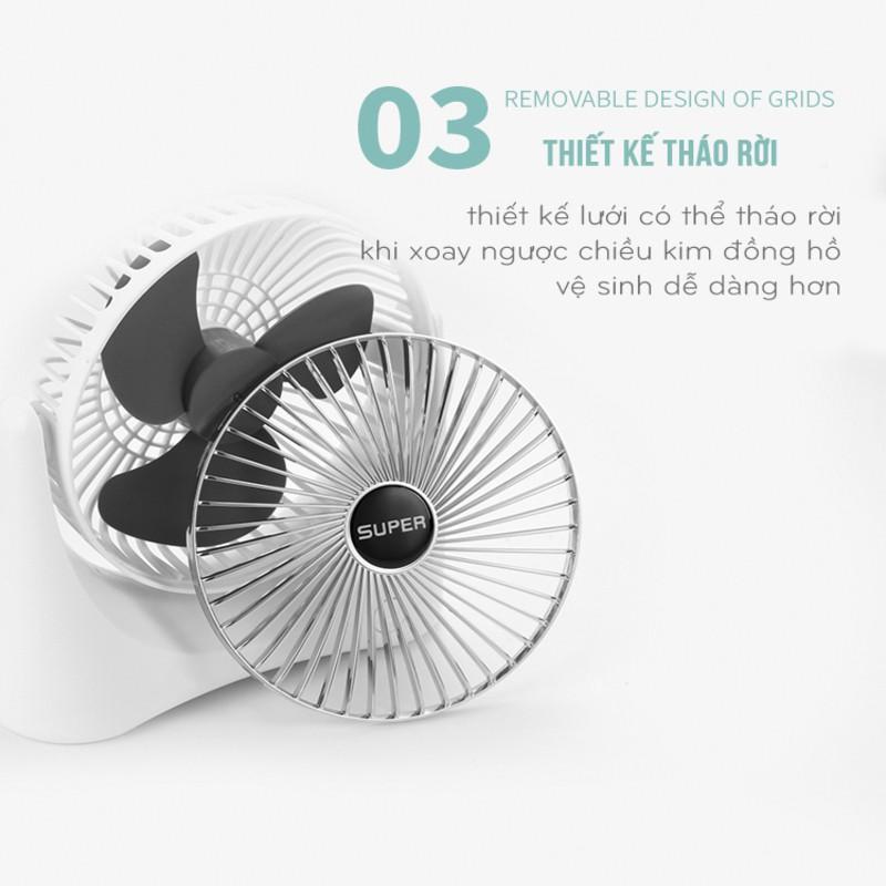 Quạt Mini Để Bàn Sạc Pin Tích Điện Super Fan, Quạt Để Bàn 3 Chế Độ Gió, Tích Hợp Chế Độ Gập Thông Minh, Change GDTM