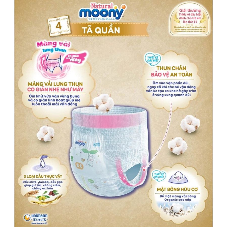[COMBO 3 BỊCH] Bỉm quần Moony natural L 36