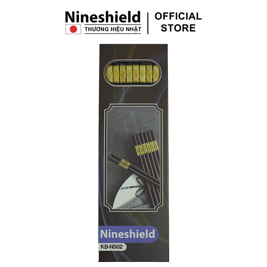 Hộp 10 đôi đũa mạ vàng hàng chính hãng Nineshield NS02