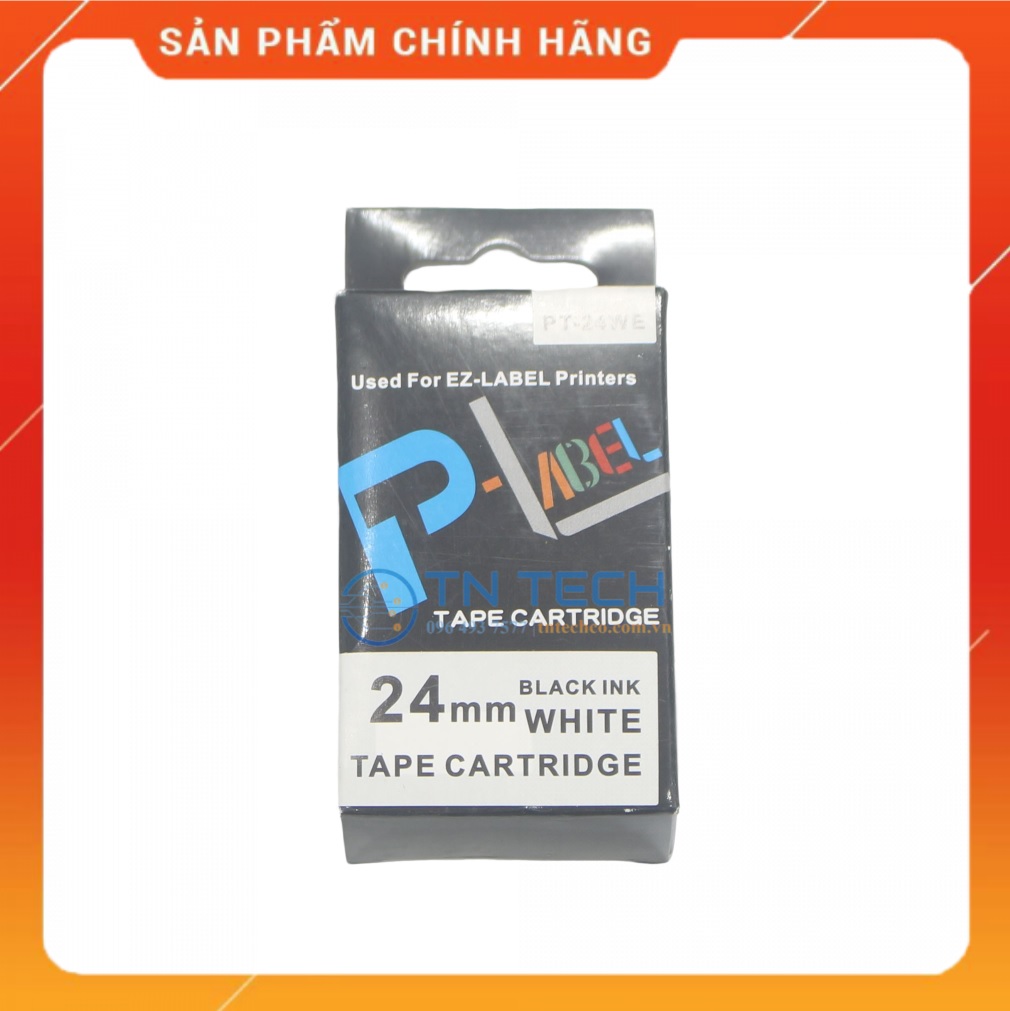 Nhãn in CASIO PT-24WE - Chữ đen nền trắng 24MM x 8M - Dùng cho máy in nhãn CASIO [Hàng nhập khẩu]