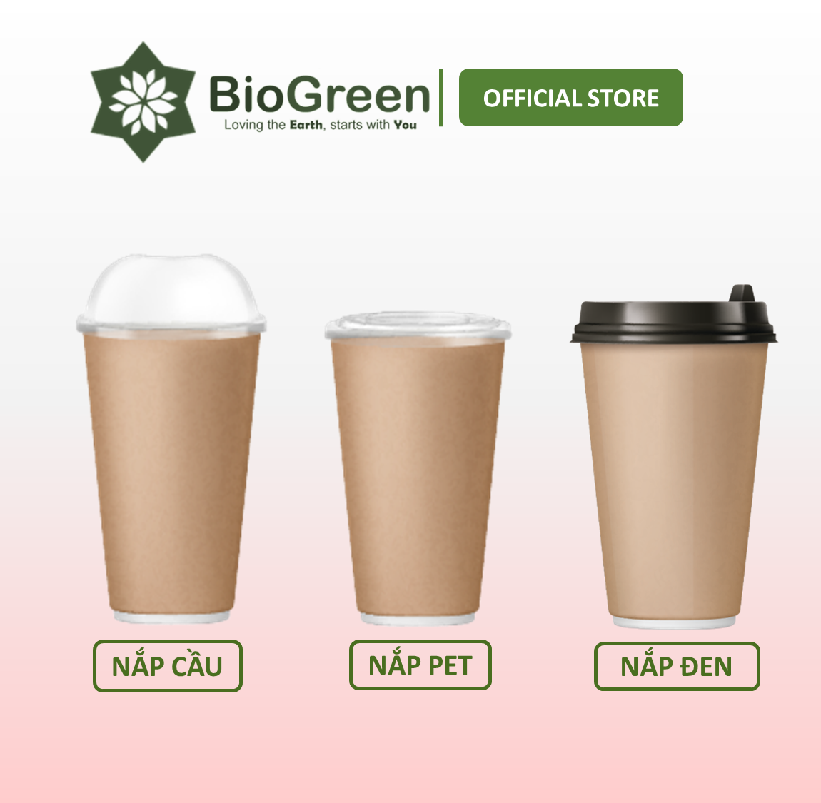 50 ly giấy kraft có nắp,2 lớp 1PE 195ml - 6.5oz, 260ml - 9oz, 360ml - 12oz, 500ml - 16oz chịu nhiệt dùng 1 lần