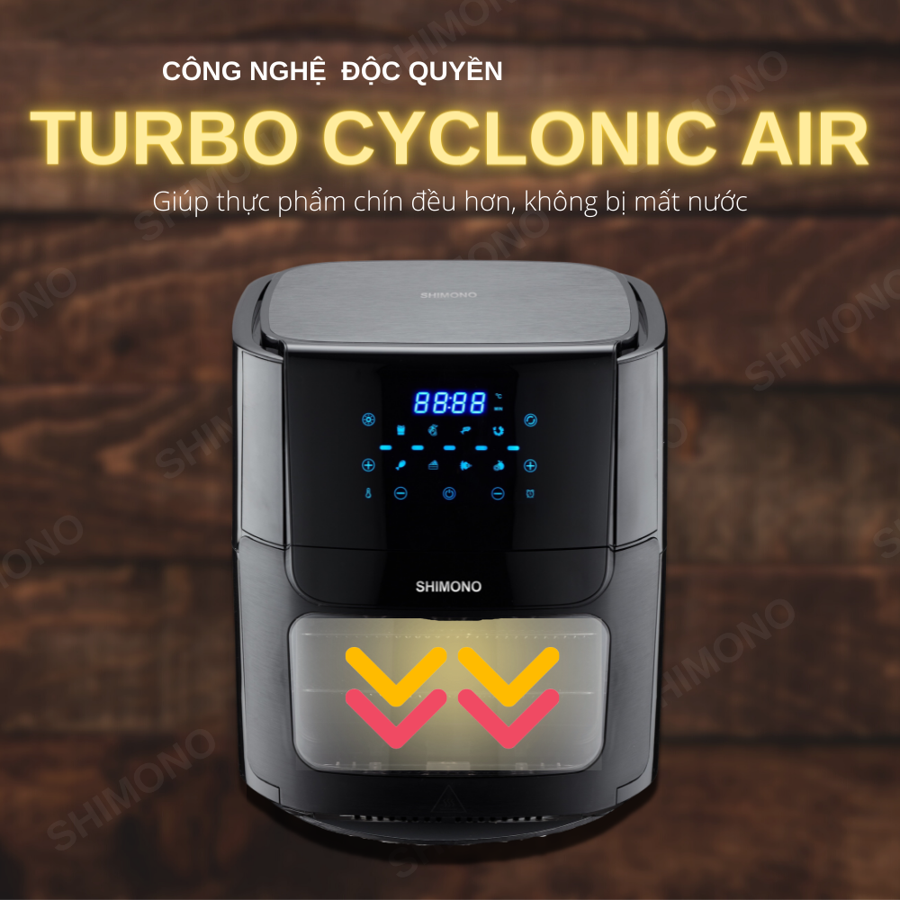 Nồi Chiên Không Dầu SHIMONO SM-AF1086T 10L 1800W Cao Cấp Tiêu Chuẩn FDA Hoa Kỳ, LFGB Đức Tặng Kèm Trọn Bộ 9 Phụ Kiện Hàng Chính Hãng