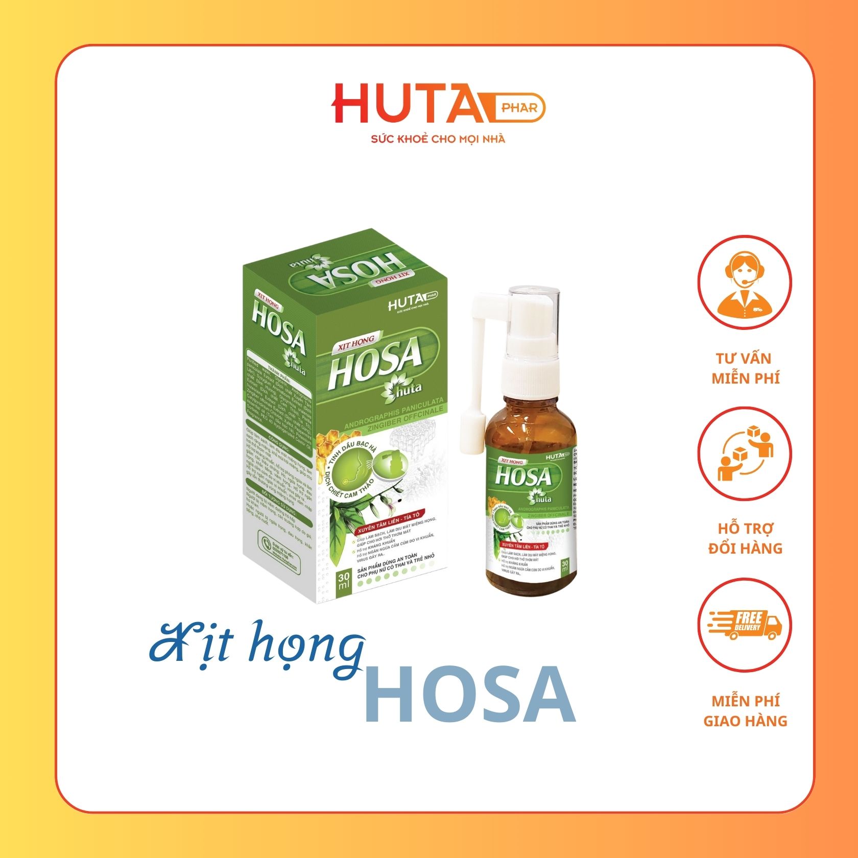 Xịt họng HOSA Huta giúp làm mát họng và cho hơi thở thơm mát cả ngày