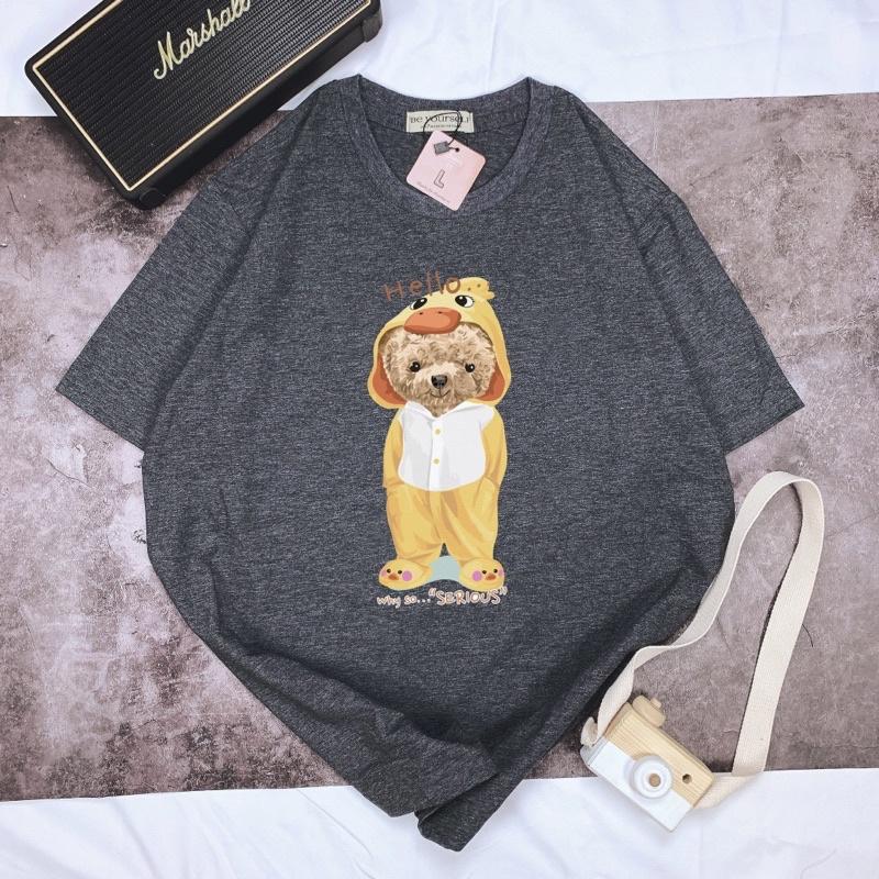 Áo Thun Tay Ngắn UNISEX in Decal IN DECAL GẤU HELLO - Hình chụp thật - Số đo ở cuối