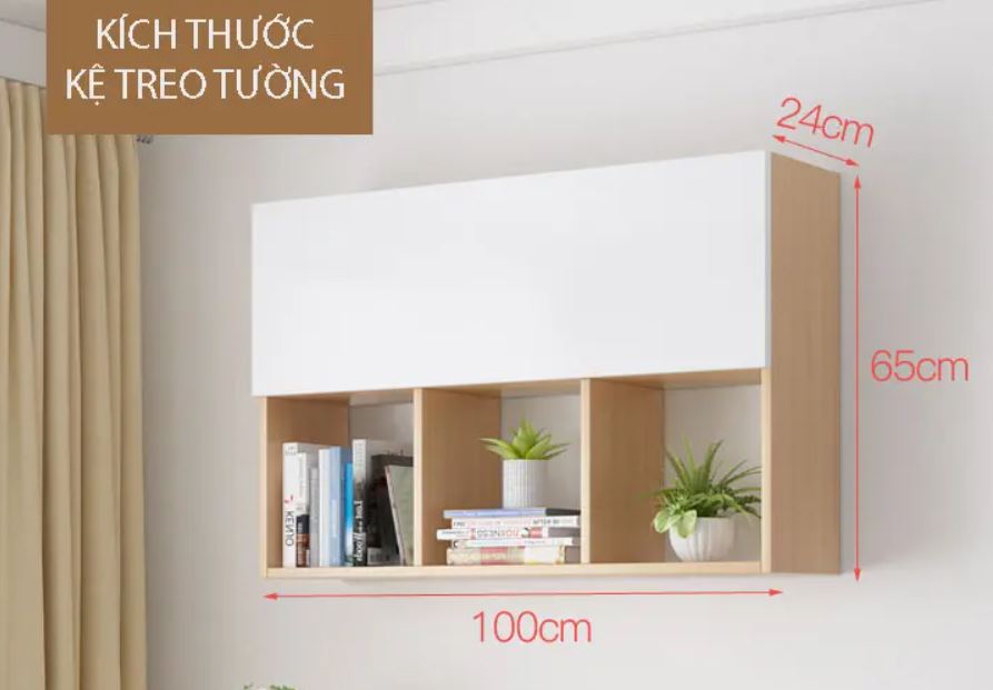 Tủ Sách Văn Phòng Treo Tường 3 Ngăn Có Cánh Juno Sofa CTKT706 KT 100x65x24cm